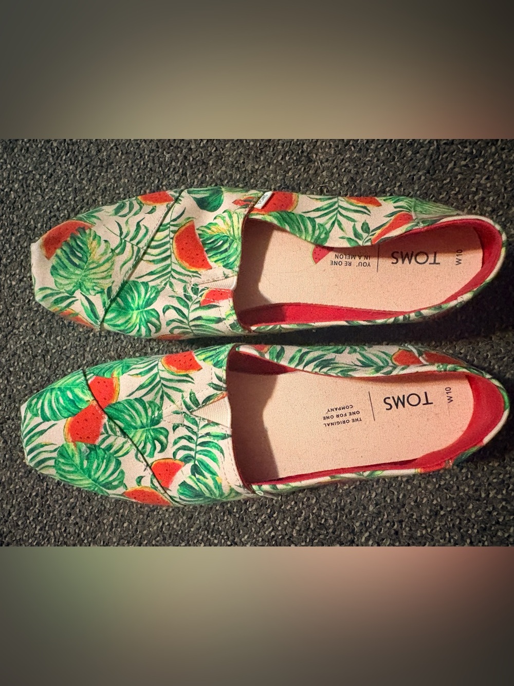 TOMS Women's Watermelon & Leaf Print Slip-Ons - Green/Red